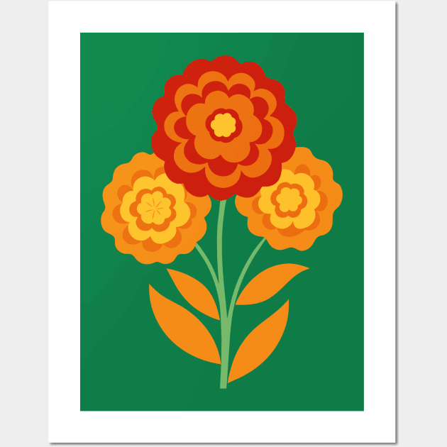 Orange Marigold Flowers Retro Wall Art by craftydesigns